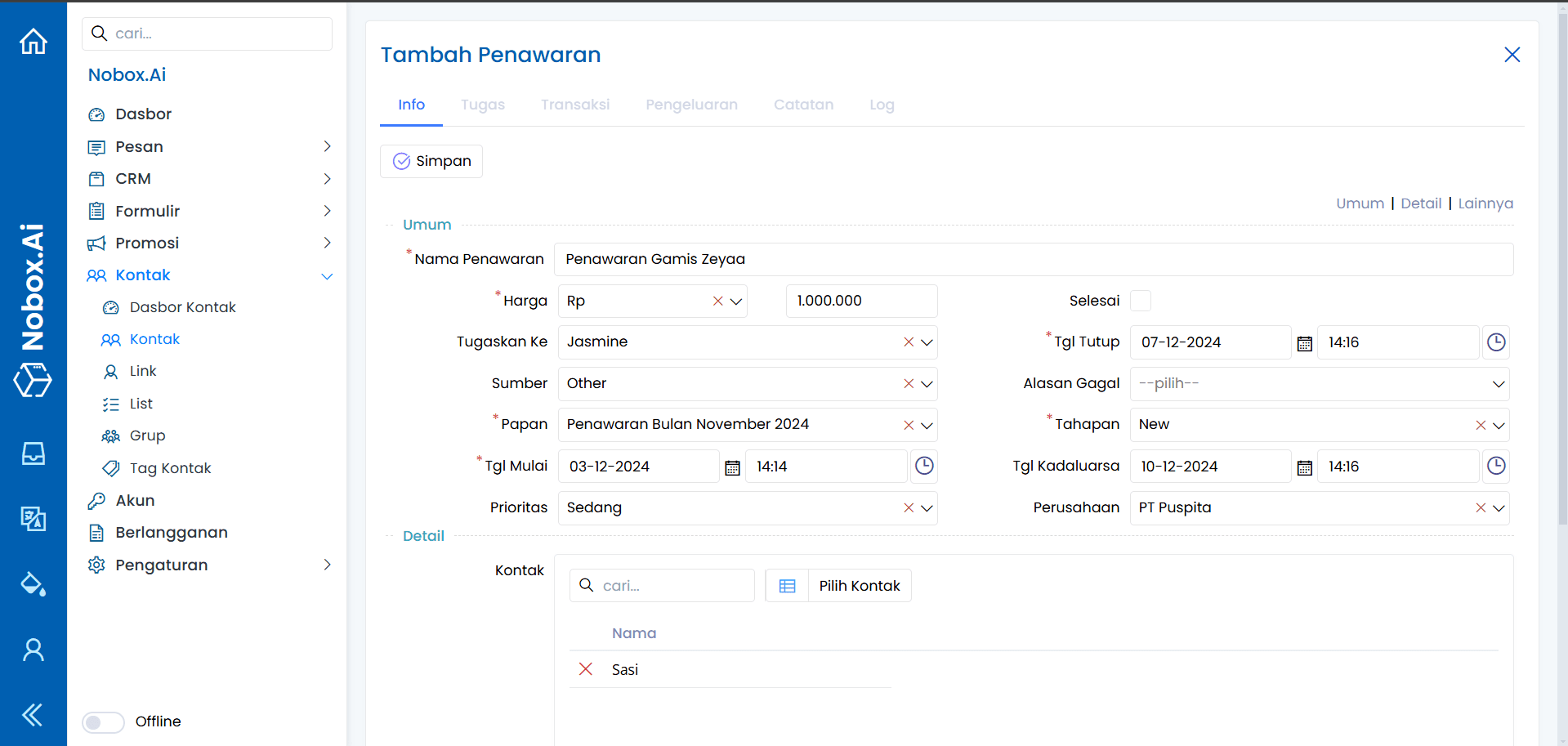 Form Tambah Penawaran
