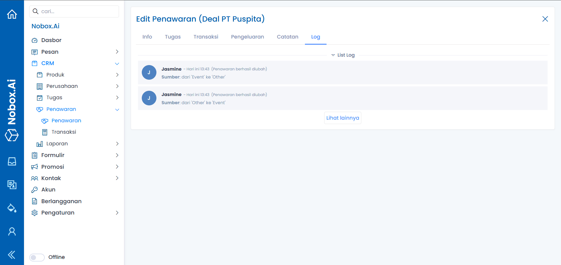 Log Aktivitas Penawaran